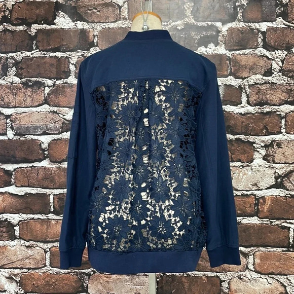 Chelsea28 Lace Jacket Full Zip Lace Back Navy Blue Size Large L - Picture 5 of 15